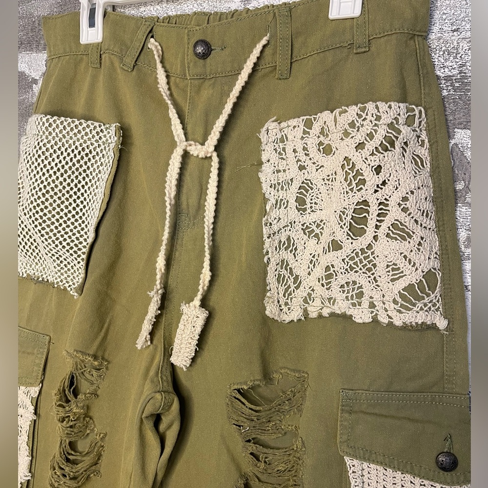 Pol Green Distressed Patchwork Joggers - image 4